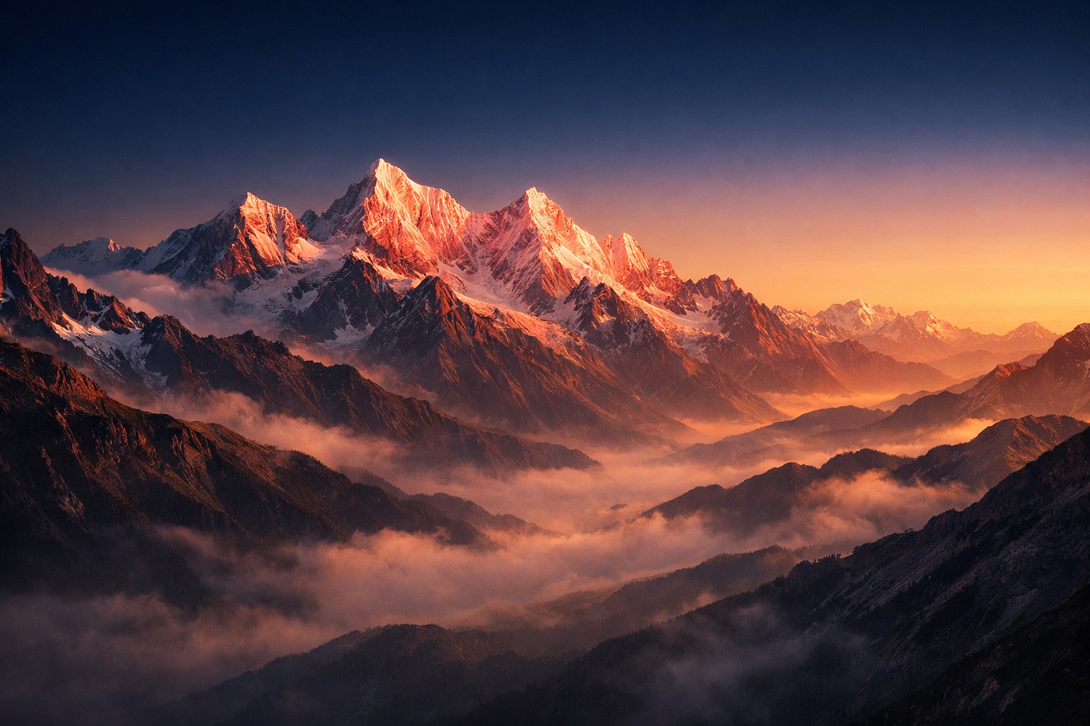 Mountain landscape at golden hour